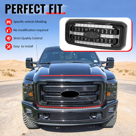 Fits 2011-2016 F250 F350 F450 F550 Super Duty Platinum Grille Gloss Black