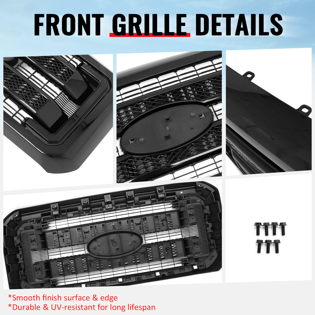 Fits 11-16 Ford F-250 F-350 F-450 F-550 Super Duty Platinum Grille Gloss Black