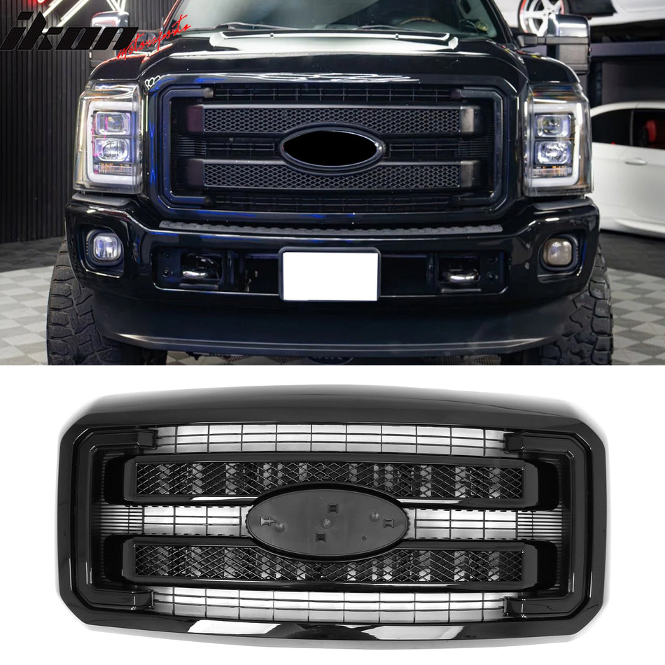2011-2016 Ford F-250 F-350 F-450 F-550 Super Duty Platinum Style Gloss Black Grille ABS + PP