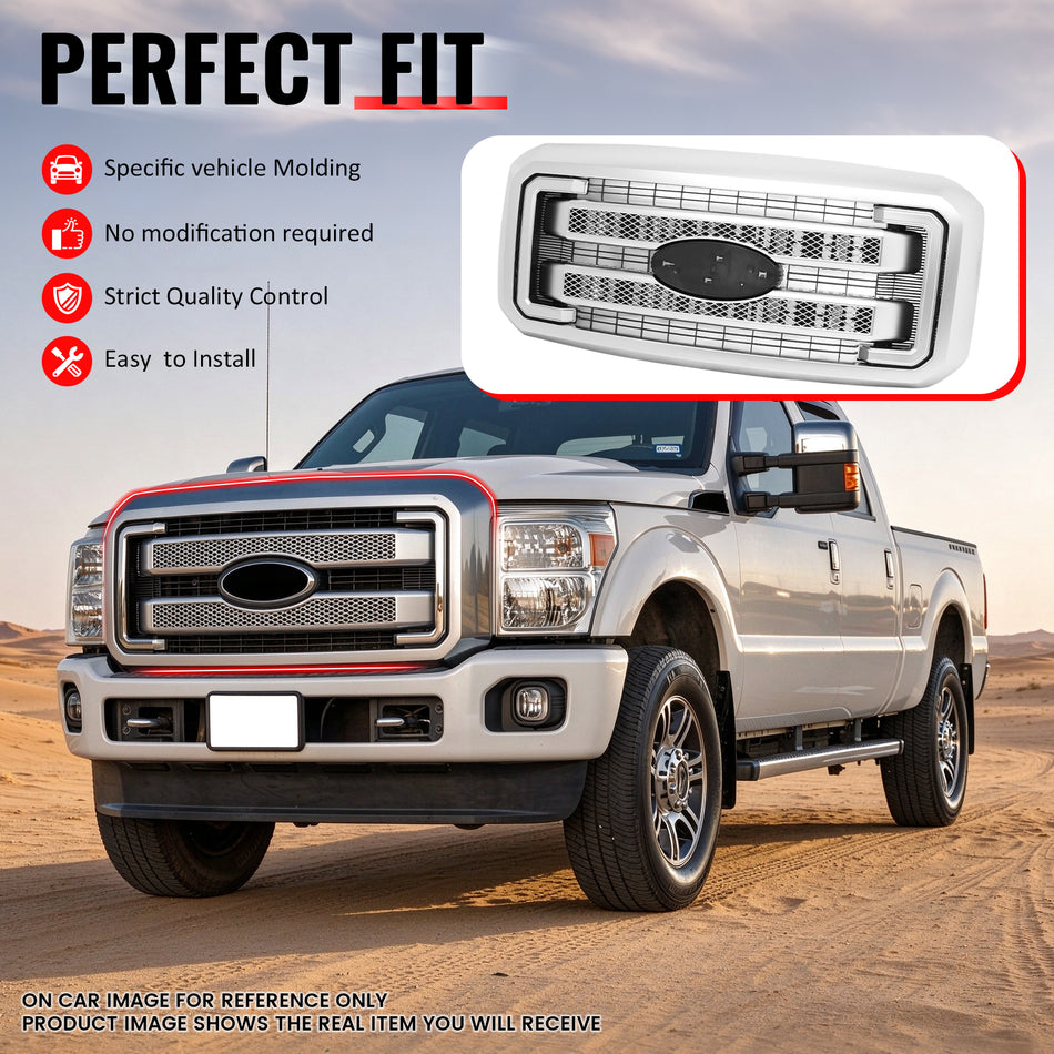 Fits 2011-2016 F250 F350 F450 F550 Super Duty Platinum Grille Pearl Nickel