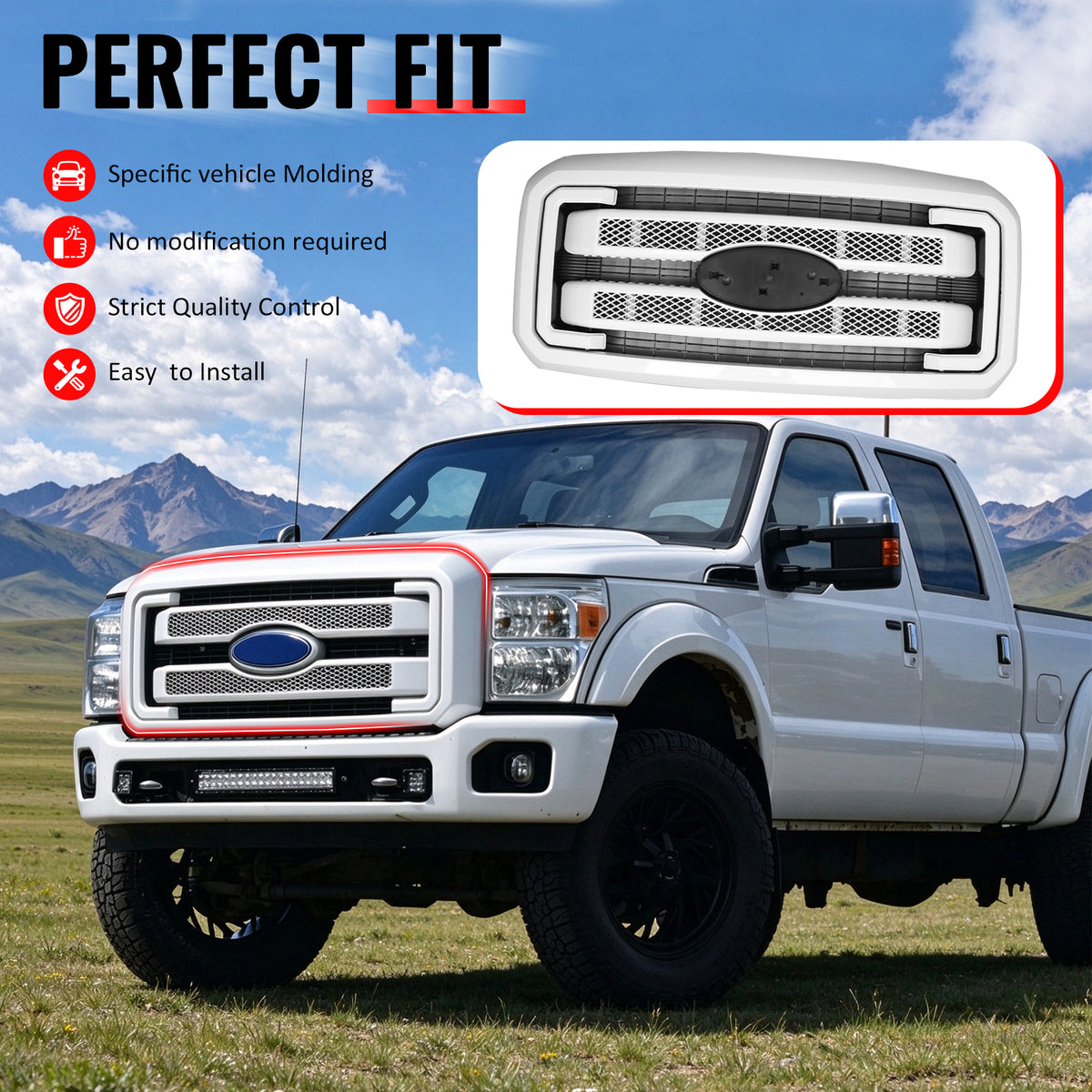 Fits 2011-2016 F250 F350 F450 F550 Super Duty Platinum Grille Oxford White