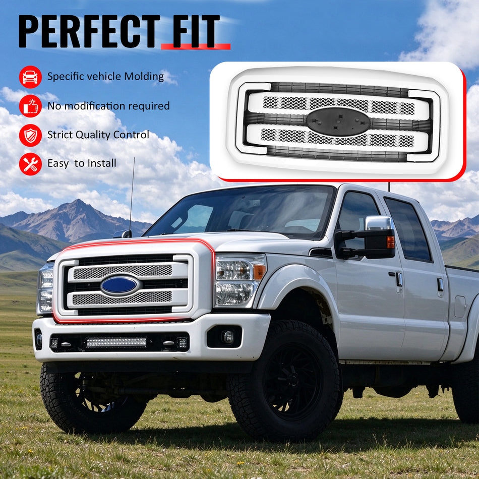 Fits 2011-2016 F250 F350 F450 F550 Super Duty Platinum Grille Oxford White