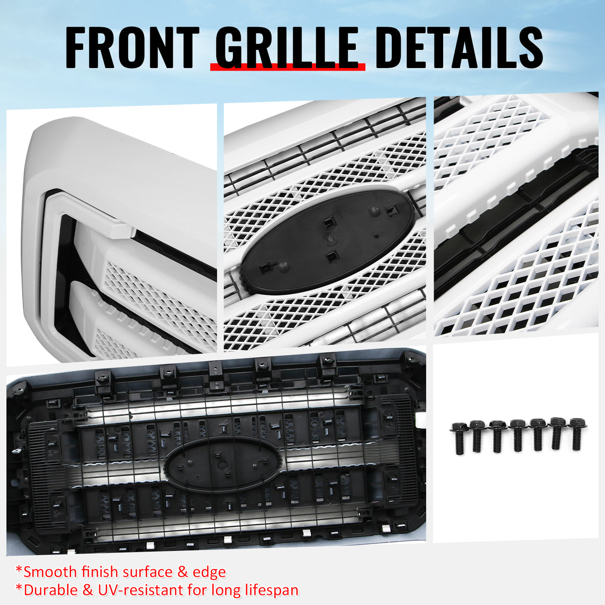 Fits 11-16 Ford F-250 F-350 F-450 F-550 Super Duty Platinum Grille Oxford White