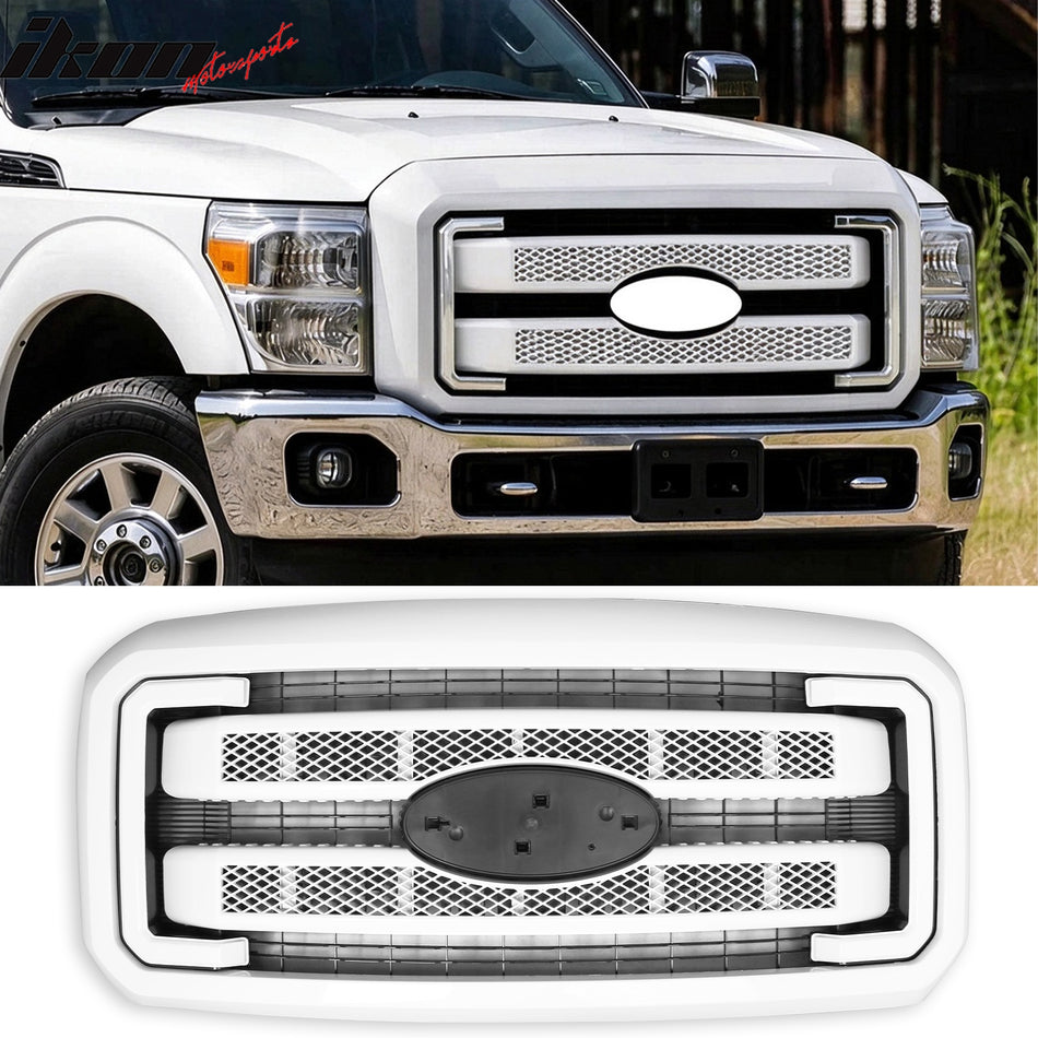2011-2016 Ford F-250 F-350 F-450 F-550 Super Duty Platinum Style Oxford White Grille ABS + PP