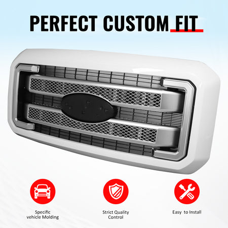 Fits 2011-2016 F250 F350 F450 Super Duty Platinum Style Grille Oxford White
