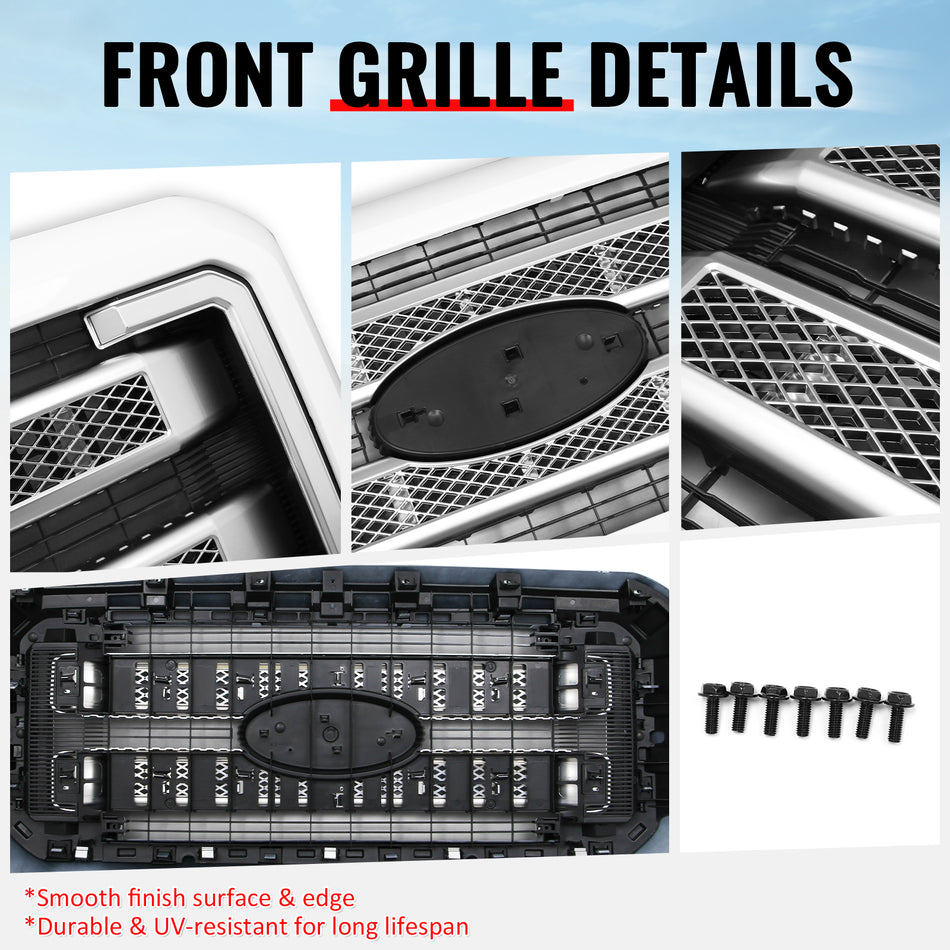 Fits 2011-2016 F250 F350 F450 Super Duty Platinum Style Grille Oxford White