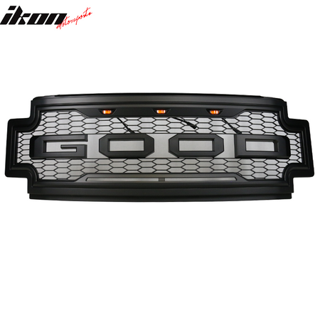 IKON MOTORSPORTS, Front Grille Compatible With 2017-2019 Ford F-250 F-350 R Style Front Bumper Grille Matte Black