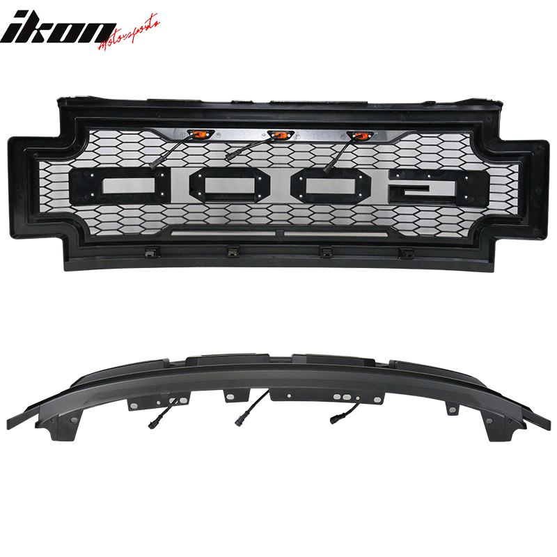Fits 17-19 Ford F-250 F-350 R Style Front Bumper Hood Grill Grille Matte Black