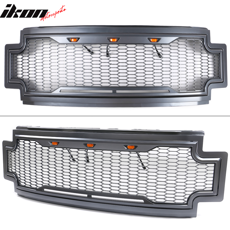 IKON MOTORSPORTS Packaged Grille Compatible With 2017-2019 Ford F-250 & 350 Super Duty, Honeycomb Mesh Style ABS Front Bumper Grille Hood Mesh Guard