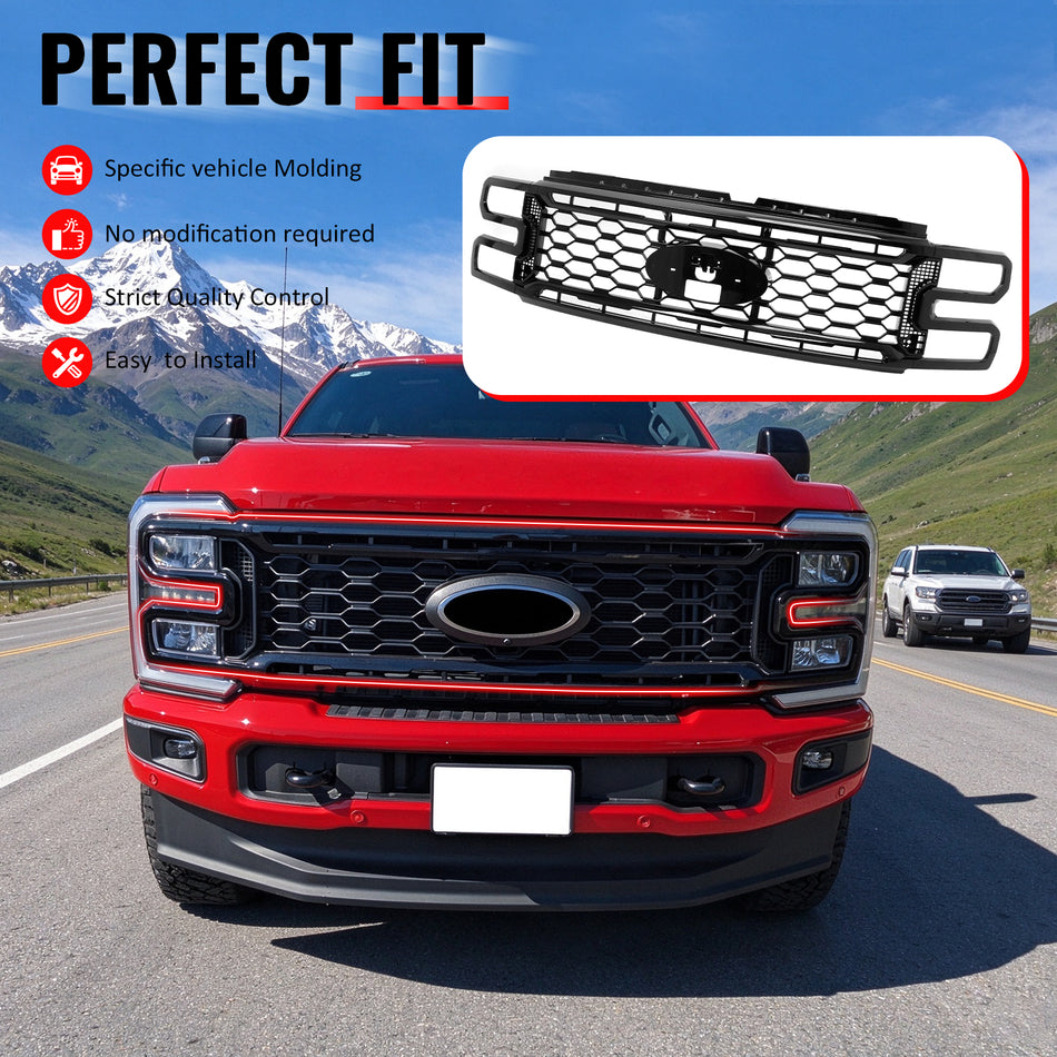 Fits 2023-2026 F250 F350 F450 Super Duty Lariat Grille Gloss Black ABS