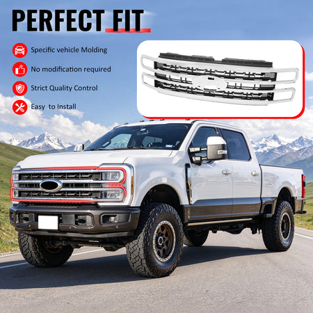 Fits 2023-2026 F250 F350 F450 Super Duty Platinum Grille Chrome ABS