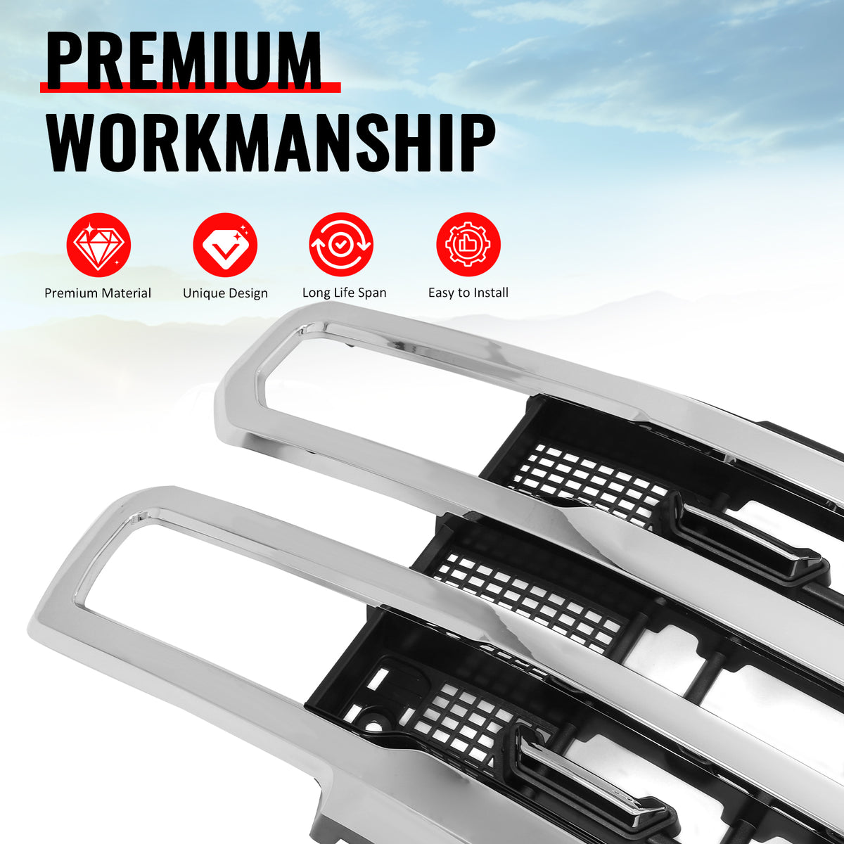 Fits 23-26 F-250 F-350 F-450 Super Duty Platinum Style Front Upper Grille Chrome
