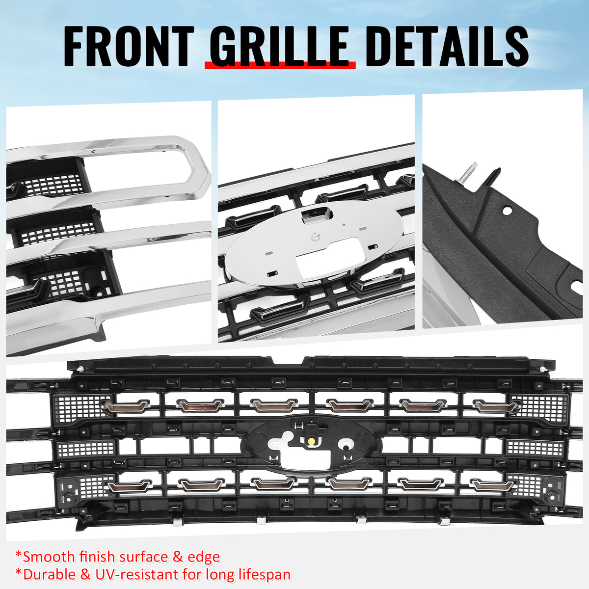 Fits 23-26 F-250 F-350 F-450 Super Duty Platinum Style Front Upper Grille Chrome