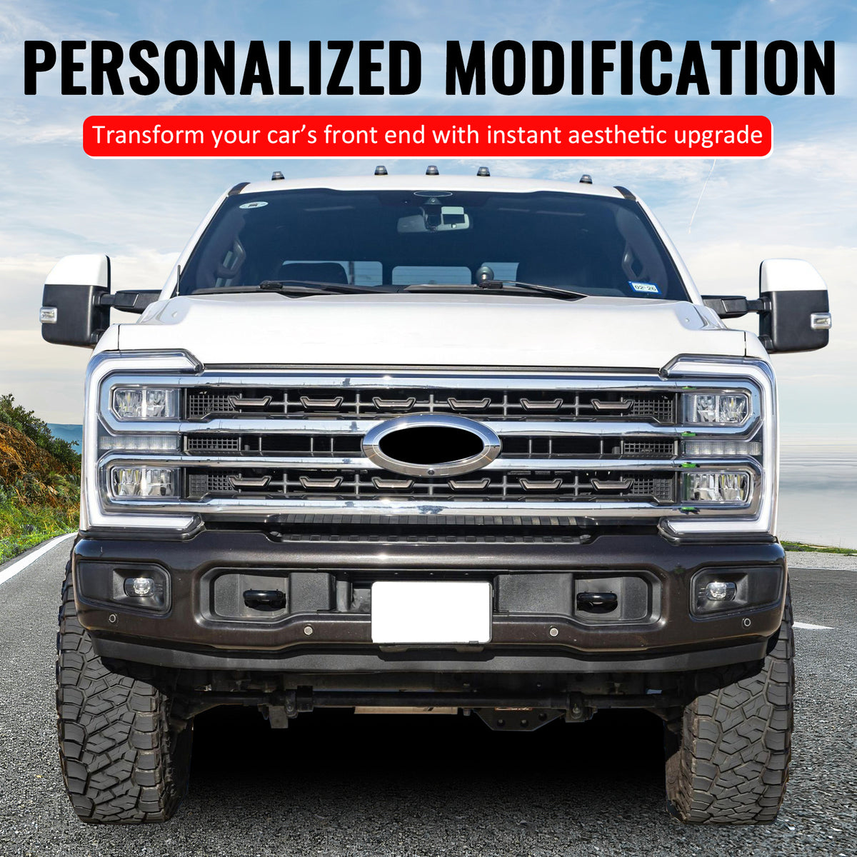 Fits 23-26 F-250 F-350 F-450 Super Duty Platinum Style Front Upper Grille Chrome