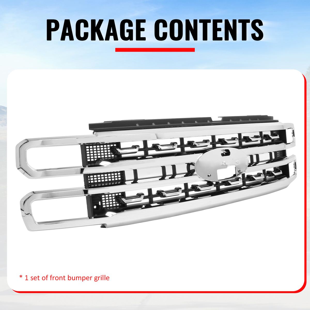 Fits 23-26 F-250 F-350 F-450 Super Duty Platinum Style Front Upper Grille Chrome