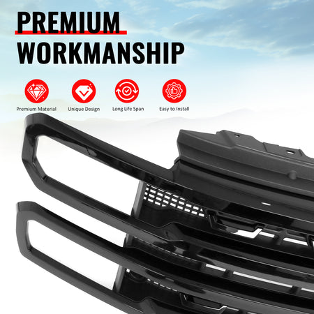 Fits 23-26 F-250 F-350 F-450 Super Duty Platinum Style Front Grille Gloss Black