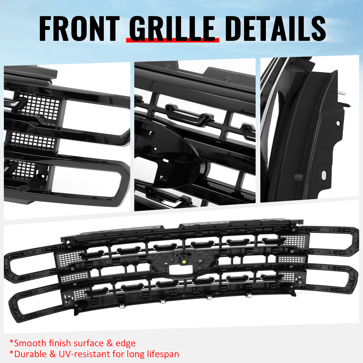 Fits 23-26 F-250 F-350 F-450 Super Duty Platinum Style Front Grille Gloss Black
