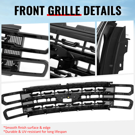 Fits 23-26 F-250 F-350 F-450 Super Duty Platinum Style Front Grille Gloss Black