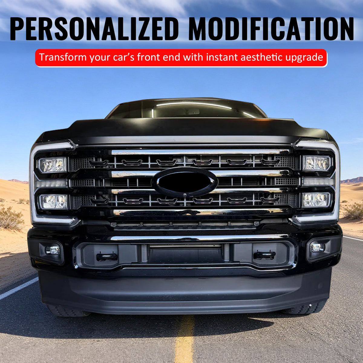 Fits 23-26 F-250 F-350 F-450 Super Duty Platinum Style Front Grille Gloss Black