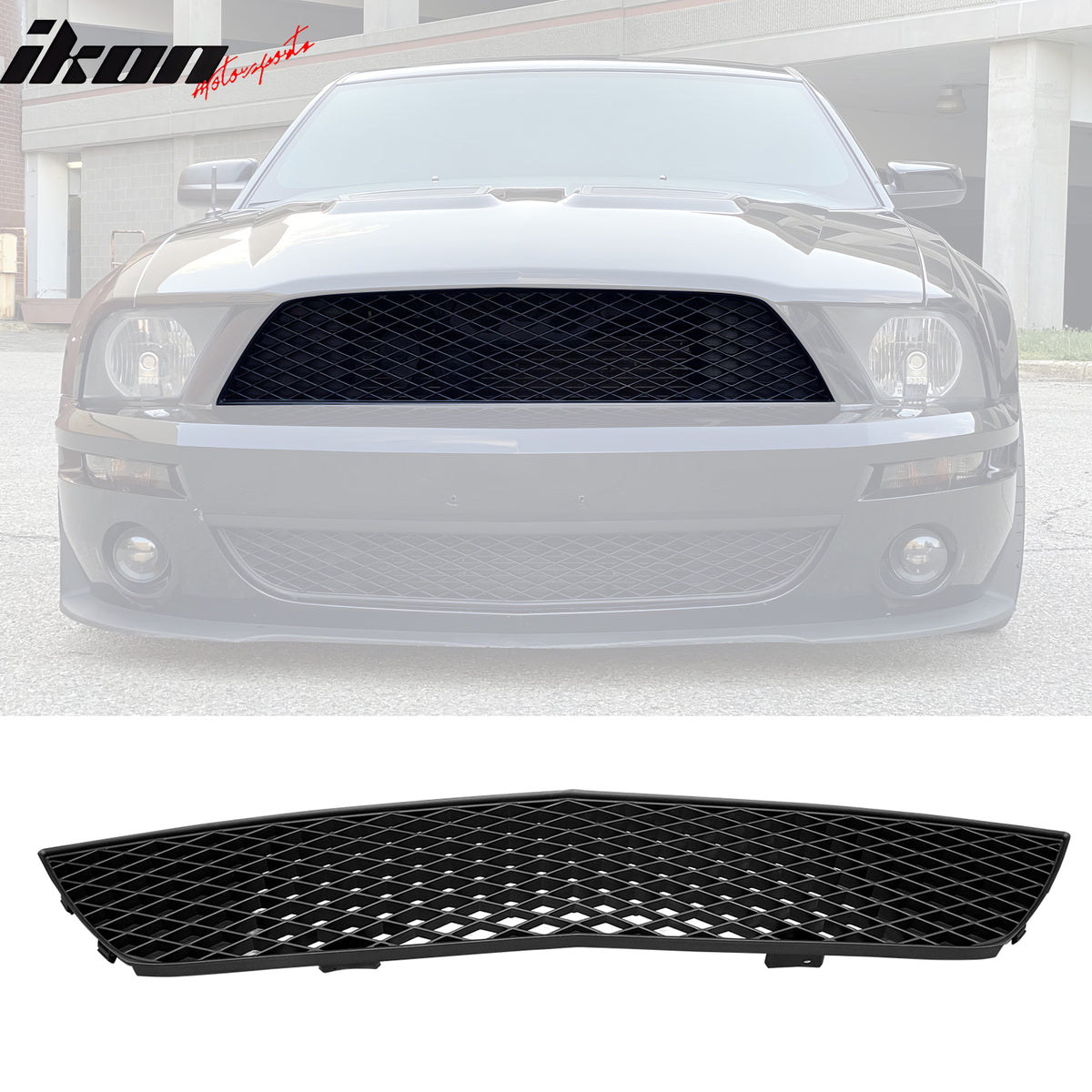 IKON MOTORSPORTS Front Upper Lower Grilles, Compatible with 2007-2009 Ford Mustang GT500 GT500KR Models, OE Style Unpainted Black ABS Injection Replacement Front Bumper Grilles 2PCS