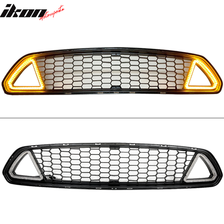 Fits 15-17 Ford Mustang IKON Style Unpainted Front Upper Mesh Grille W/ LED