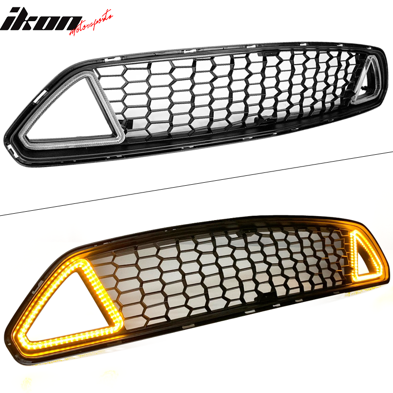 Fits 15-17 Ford Mustang IKON Style Unpainted Front Upper Mesh Grille W/ LED
