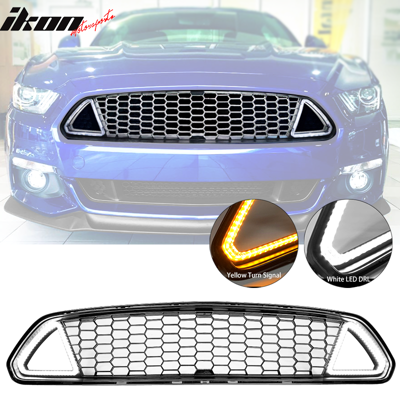 2015-2017 Ford Mustang Unpainted Front Hood Upper Grille w/ LED Lights