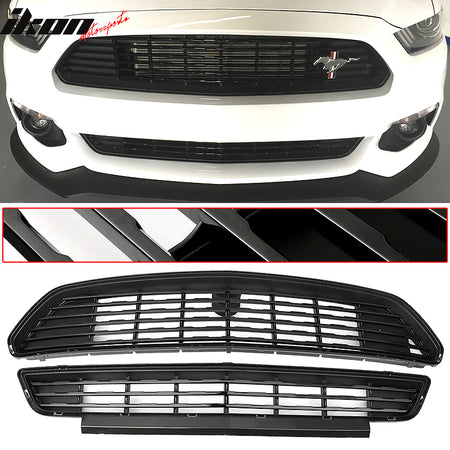 Grille Compatible With 2015-2017 Ford Mustang, CS Style ABS Front Bumper Grill Hood Mesh by IKON MOTORSPORTS, 2016