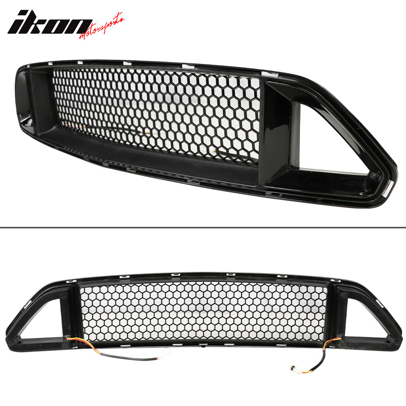 Fits 15-17 Ford Mustang IKON Style Front Upper Grille W/White DRL Yellow Signal