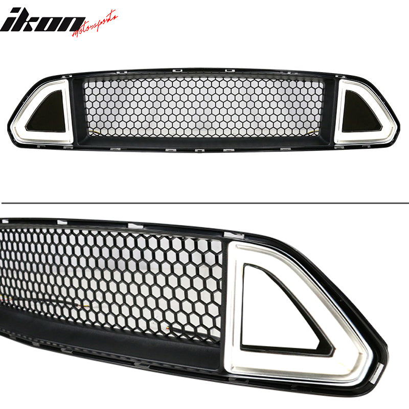 Fits 15-17 Ford Mustang IKON Style Front Upper Grille W/White DRL Yellow Signal