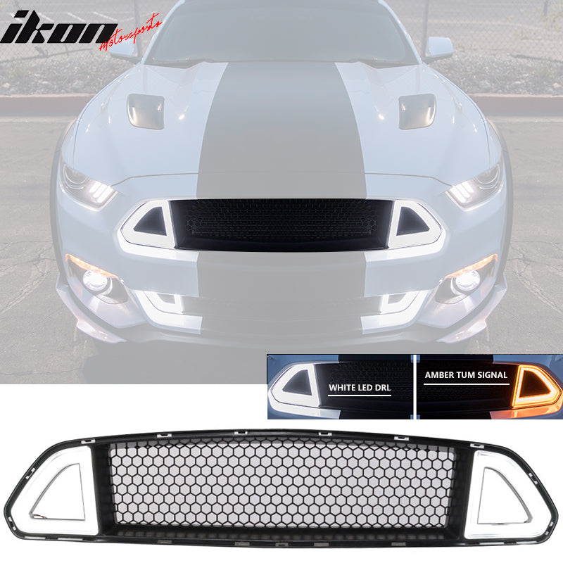 2015-2017 Ford Mustang Front Hood Grille White DRL LED w/ Turn Signal