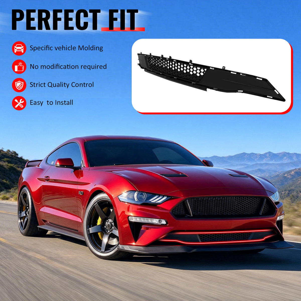 Fit 2018-2023 Ford Mustang Front Lower Grille IKON Style ABS Unpainted