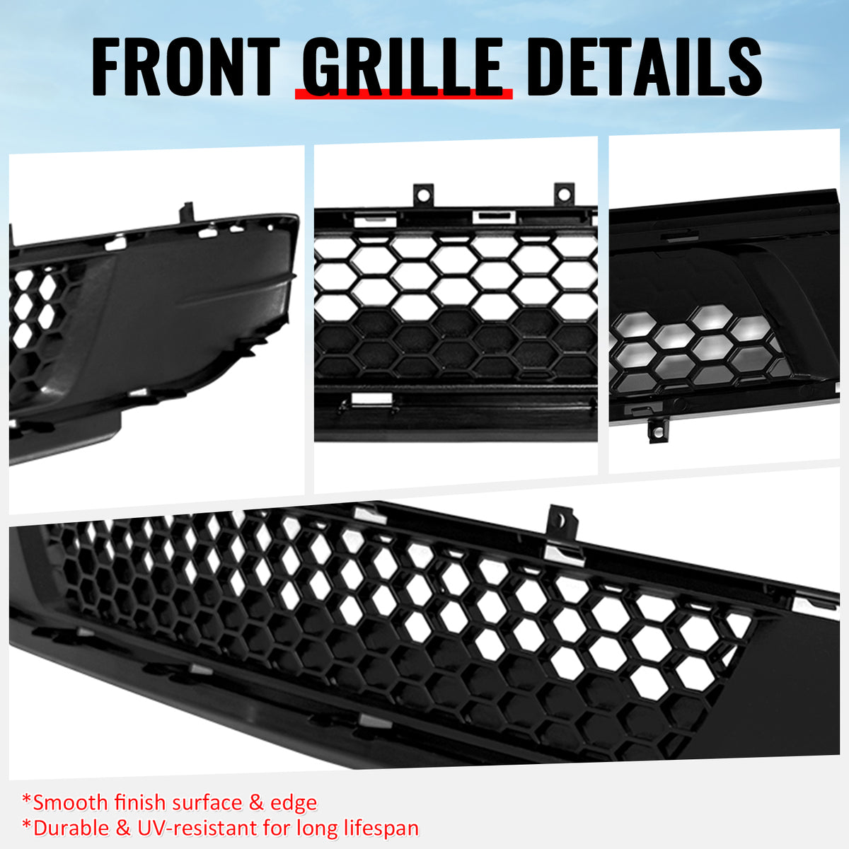 Fits 18-23 Ford Mustang IKON Style Front Bumper Lower Grille ABS Unpainted Black