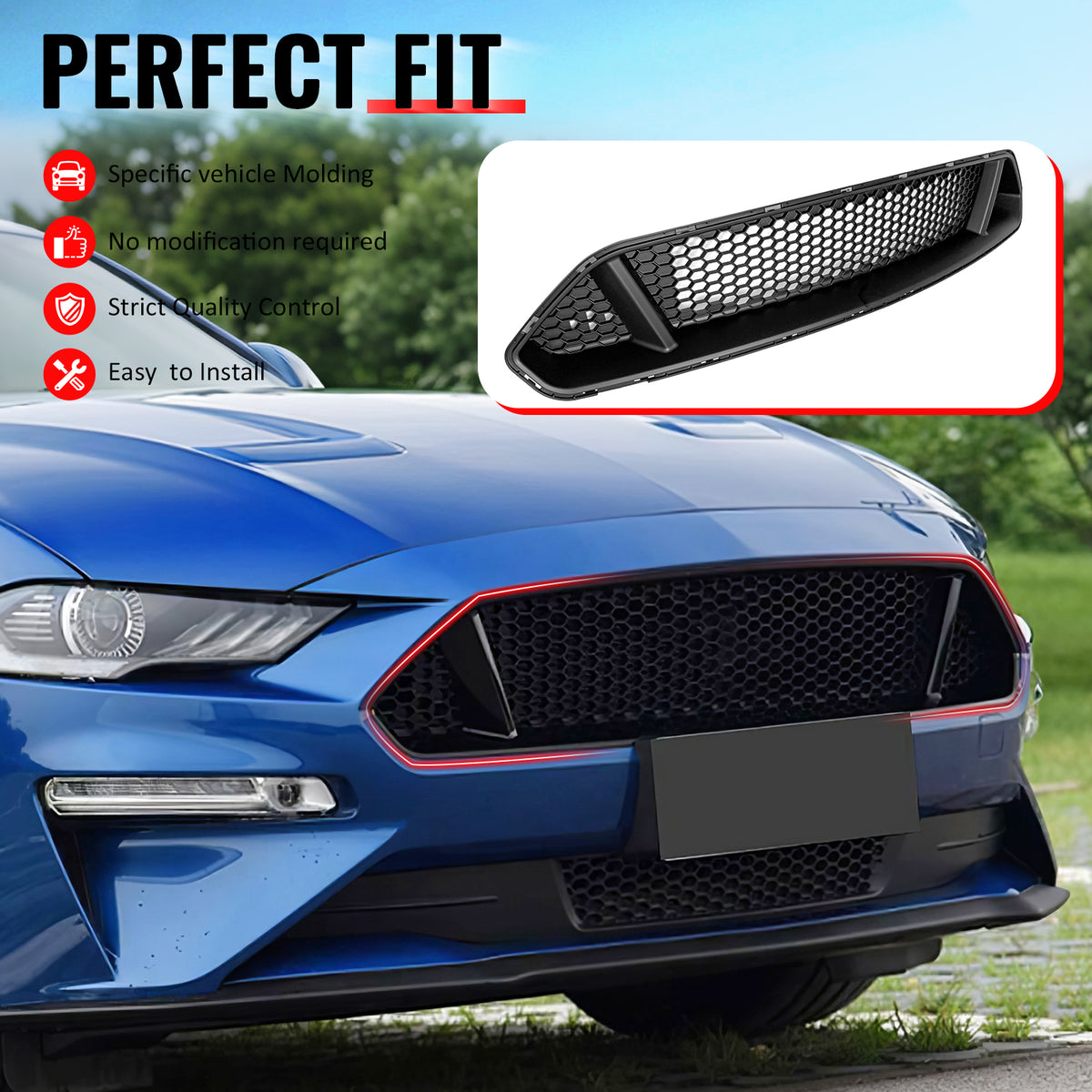 Fit 2018-2023 Ford Mustang IKON Style Unpainted Front Bumper Upper Grille
