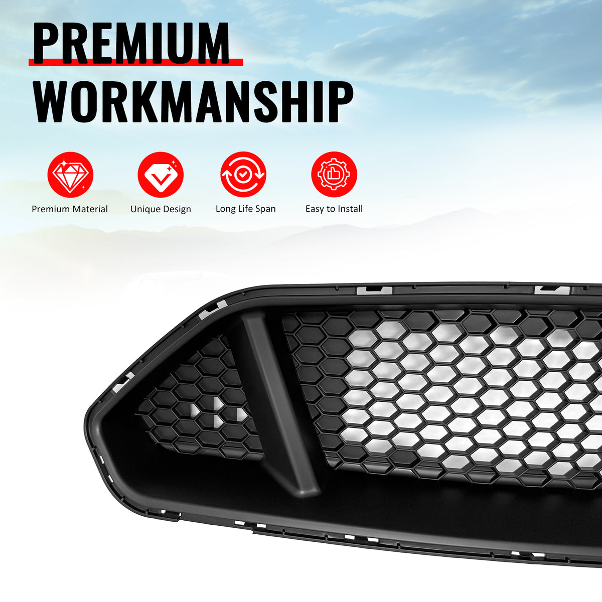 Fits 2018-2023 Ford Mustang IKON Style Front Bumper Upper Grille Unpainted ABS