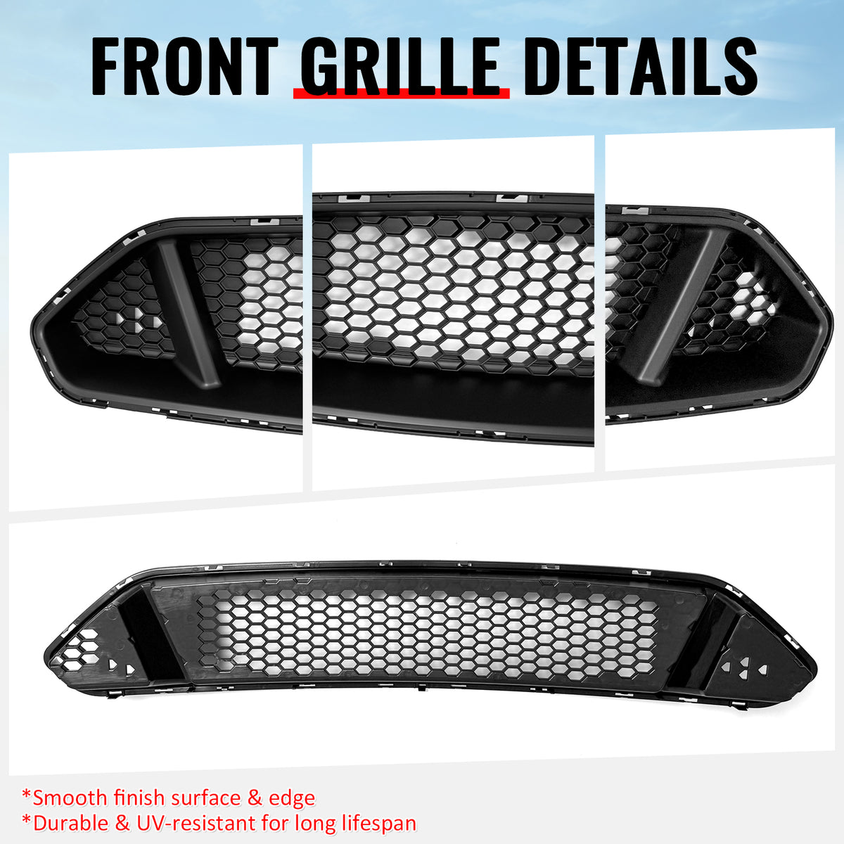 Fits 2018-2023 Ford Mustang IKON Style Front Bumper Upper Grille Unpainted ABS