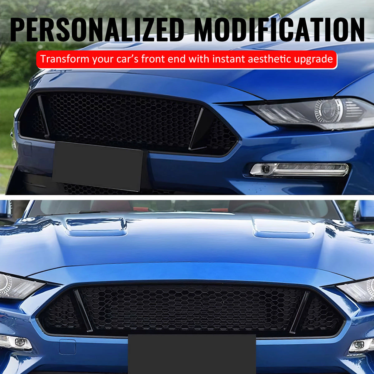 Fits 2018-2023 Ford Mustang IKON Style Front Bumper Upper Grille Unpainted ABS