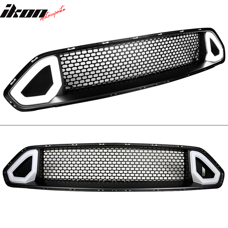 Fits 18-23 Ford Mustang RTR Style Front Bumper Honeycomb Upper Grille W/ LED