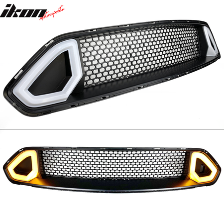 Fits 18-23 Ford Mustang RTR Style Front Bumper Honeycomb Upper Grille W/ LED