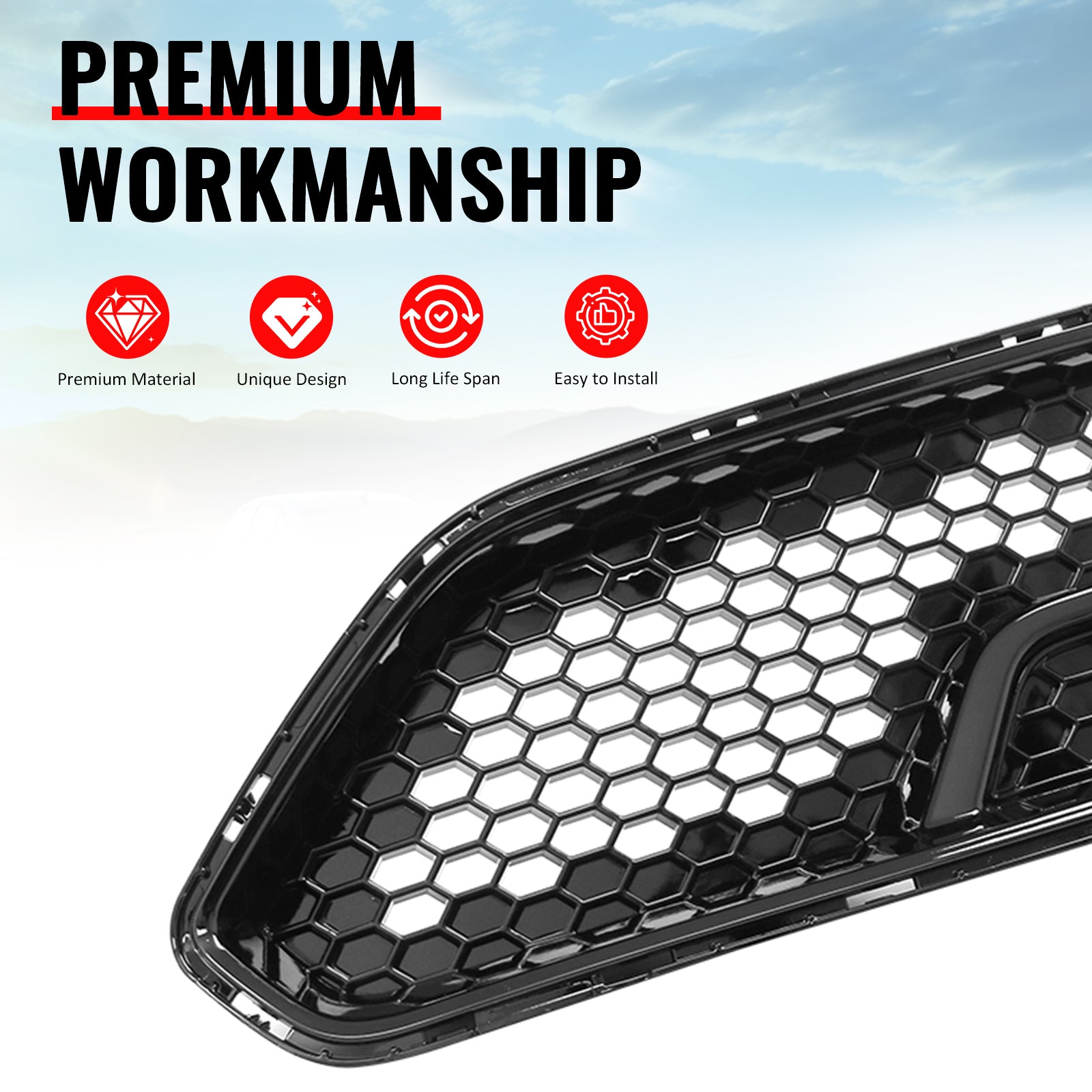 Fits 18-23 Ford Mustang Upper Grille Shelby Super Snake Style Gloss Black Guard