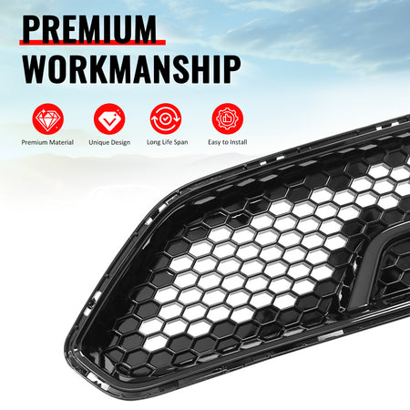 Fits 18-23 Ford Mustang Upper Grille Shelby Super Snake Style Gloss Black Guard