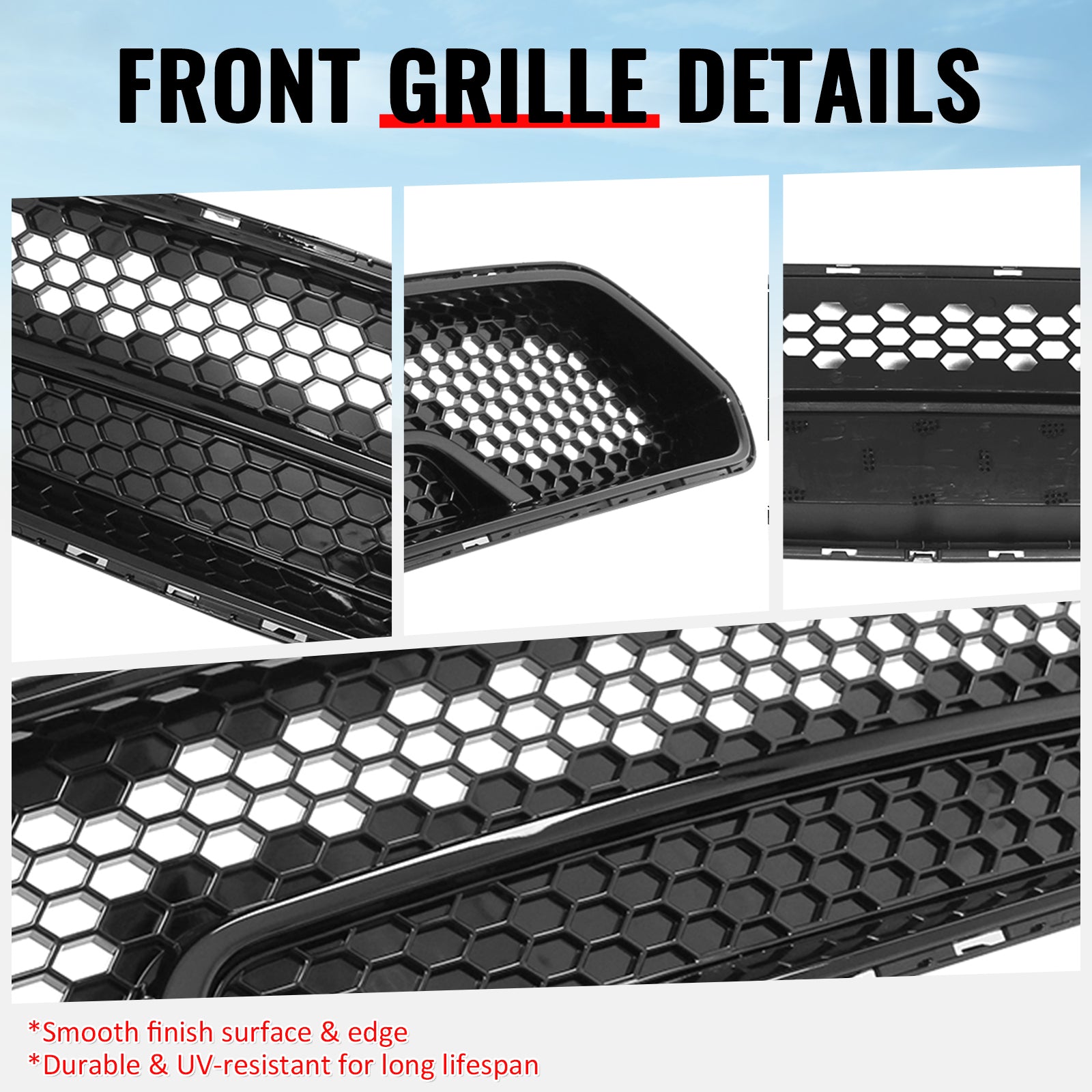 Fits 18-23 Ford Mustang Upper Grille Shelby Super Snake Style Gloss Black Guard