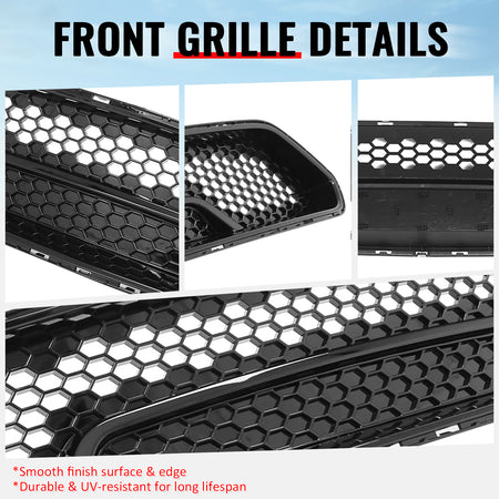 Fits 18-23 Ford Mustang Upper Grille Shelby Super Snake Style Gloss Black Guard