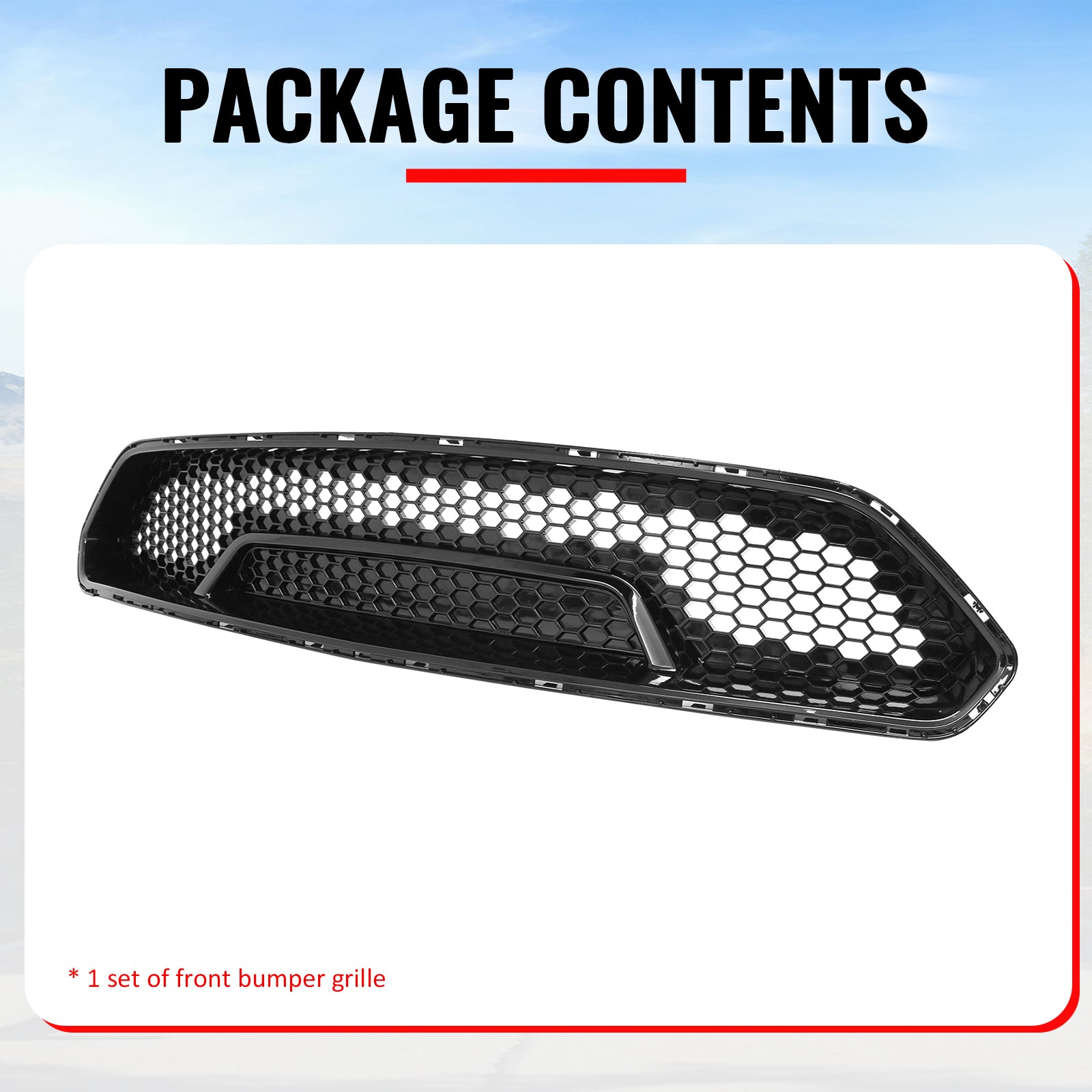 Fits 18-23 Ford Mustang Upper Grille Shelby Super Snake Style Gloss Black Guard