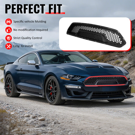 IKON MOTORSPORTS Front Upper Grille, Compatible with 2018-2023 Ford Mustang, Shelby Super Snake Style Matte Black PP Polypropylene Replacement Front Bumper Hood Grill