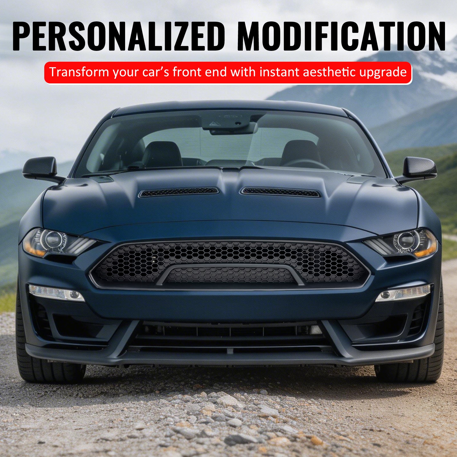 Fits 18-23 Ford Mustang Upper Grille Shelby Super Snake Style Matte Black Guard