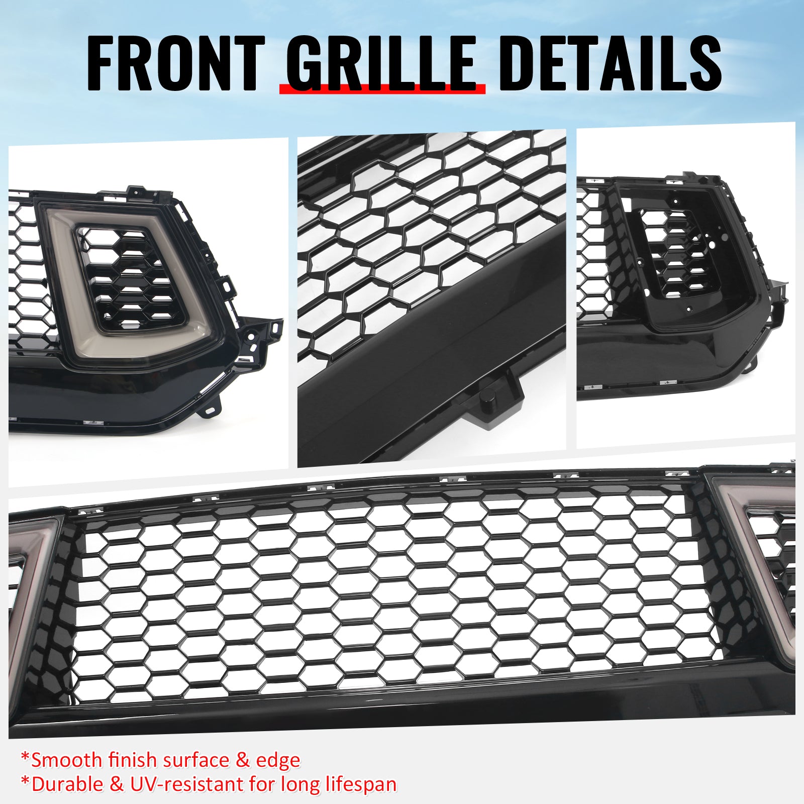 Fits 24-26 Ford Mustang Front Upper LED Grille Gloss Black ABS Assembly V2 Style