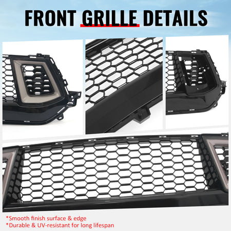 Fits 24-26 Ford Mustang Front Upper LED Grille Gloss Black ABS Assembly V2 Style