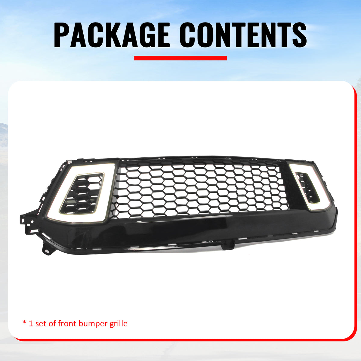 Fits 24-26 Ford Mustang Front Upper LED Grille Gloss Black ABS Assembly V2 Style