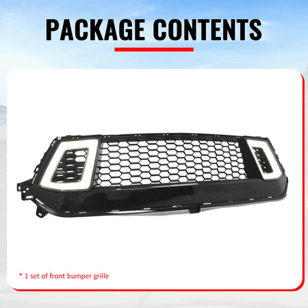 Fits 24-26 Ford Mustang Front Upper LED Grille Gloss Black ABS Assembly V2 Style
